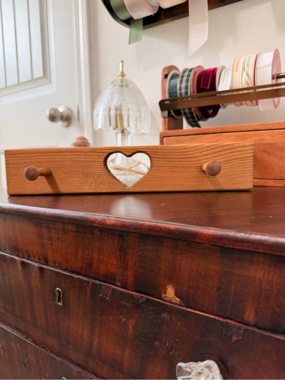 Antique Light Brown Wooden Wall Hooks with Heart Cutout